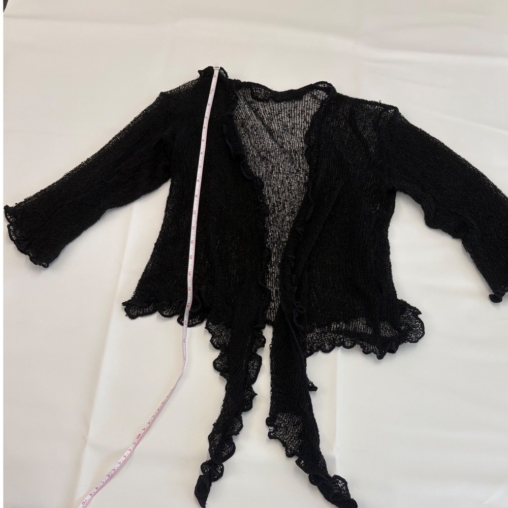 VTG Y2K Whimsigoth Black Open Knit Cardigan Tie Front Fairy Grunge Festival Sz M